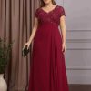 Sheath/Column V-Neck Short Sleeves Floor-Length Plus Size Mother of the Bride Dresses with Pleated & Rhinestone