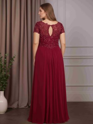 Sheath/Column V-Neck Short Sleeves Floor-Length Plus Size Mother of the Bride Dresses with Pleated & Rhinestone