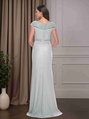 Sheath/Column V-Neck Short Sleeves Floor-Length Mother of the Bride Dresses with Ruched