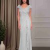 Sheath/Column V-Neck Short Sleeves Floor-Length Mother of the Bride Dresses with Ruched