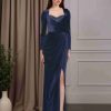 Sheath/Column Sweetheart Neck Long Sleeves Floor-Length Mother of the Bride Dresses with Ruffles, Sequins & Split Side