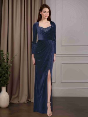 Sheath/Column Sweetheart Neck Long Sleeves Floor-Length Mother of the Bride Dresses with Ruffles, Sequins & Split Side