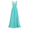 V-neck Sleeveless Blue Chiffon Bridesmaid Dresses