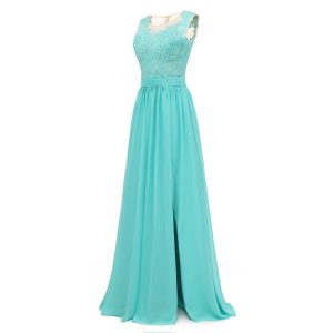 V-neck Sleeveless Blue Chiffon Bridesmaid Dresses