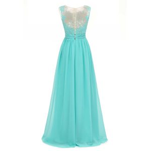 V-neck Sleeveless Blue Chiffon Bridesmaid Dresses