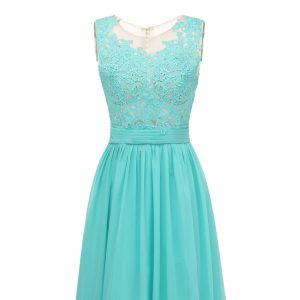 V-neck Sleeveless Blue Chiffon Bridesmaid Dresses
