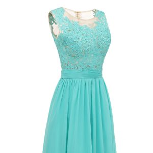 V-neck Sleeveless Blue Chiffon Bridesmaid Dresses