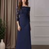 Trumpet/Mermaid Off-The-Shoulder 3/4 Length Sleeves Floor-Length Mother of the Bride Dresses with Pleated & Lace Appliques