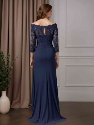 Trumpet/Mermaid Off-The-Shoulder 3/4 Length Sleeves Floor-Length Mother of the Bride Dresses with Pleated & Lace Appliques