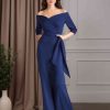 Trumpet/Mermaid Off-The-Shoulder 3/4 Length Sleeves Floor-Length Mother of the Bride Dresses with Ruffles