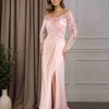 Trumpet/Mermaid Off-The-Shoulder Long Sleeves Floor-Length Mother of the Bride Dresses with Ruffles, Lace Appliques & Split Side