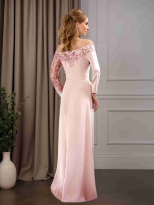 Trumpet/Mermaid Off-The-Shoulder Long Sleeves Floor-Length Mother of the Bride Dresses with Ruffles, Lace Appliques & Split Side