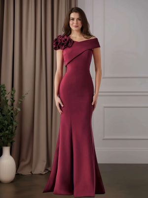 Trumpet/Mermaid Off-The-Shoulder Short Sleeves Floor-Length Mother of the Bride Dresses with 3D Floral Flowers