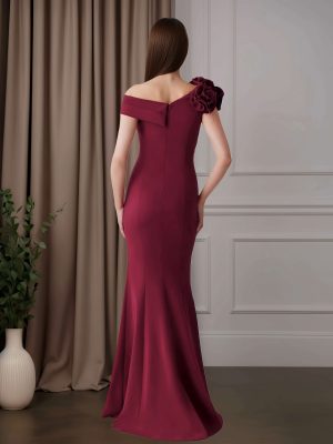 Trumpet/Mermaid Off-The-Shoulder Short Sleeves Floor-Length Mother of the Bride Dresses with 3D Floral Flowers