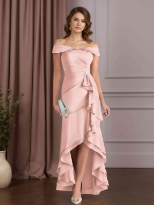 Trumpet/Mermaid Off-The-Shoulder Sleeveless Asymmetrical Mother of the Bride Dresses with Ruched & Beaded