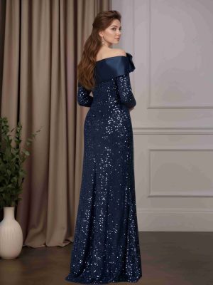 Trumpet/Mermaid Off-the-Shoulder Long Sleeves Floor-Length Mother of the Bride Dresses with Split Side & 3D Flowers