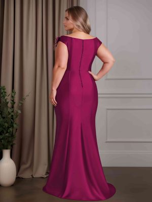 Trumpet/Mermaid Off-the-Shoulder Sleeveless Floor-Length Plus Size Mother of the Bride Dresses with Ruffles & 3D Flowers