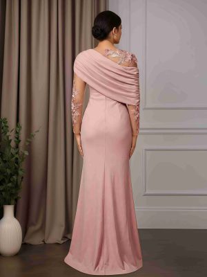 Trumpet/Mermaid One-Shoulder Long Sleeves Floor-Length Mother of the Bride Dresses with Ruffles & Lace Appliques