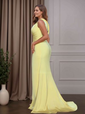 Trumpet/Mermaid One-Shoulder Sleeveless Floor-Length Plus Size Mother of the Bride Dresses with Ruffles, Sequins & Split Side