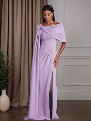 Trumpet/Mermaid Scoop Neck Cap Sleeves Mother of the Bride Dresses with Ruffles & Split Side