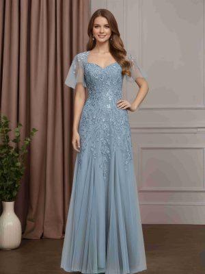 Trumpet/Mermaid Sweetheart Neck Short Sleeves Floor-Length Mother of the Bride Dresses with Sequins