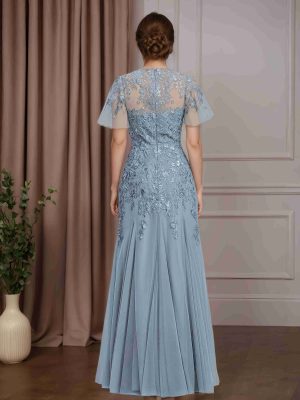 Trumpet/Mermaid Sweetheart Neck Short Sleeves Floor-Length Mother of the Bride Dresses with Sequins