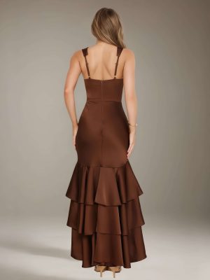 Trumpet/Mermaid Sweetheart Sleeveless Asymmetrical Bridesmaid Dresses with Ruffles