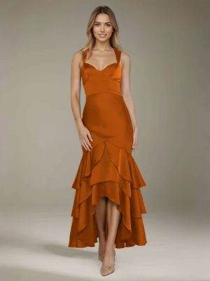 Trumpet/Mermaid Sweetheart Sleeveless Asymmetrical Bridesmaid Dresses with Ruffles