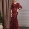 Trumpet/Mermaid V-Neck Half Sleeves Floor-Length Sequin Mother of the Bride Dresses