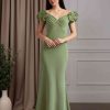 Trumpet/Mermaid V-Neck Short Sleeves Floor-Length Mother of the Bride Dresses with Pleats & 3D Floral Flowers