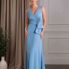 Trumpet/Mermaid V-Neck Sleeveless Floor-Length Mother of the Bride Dresses with Ruffles, Appliques & Bowknot