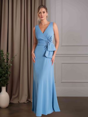 Trumpet/Mermaid V-Neck Sleeveless Floor-Length Mother of the Bride Dresses with Ruffles, Appliques & Bowknot