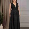 Trumpet/Mermaid V-Neck Sleeveless Floor-Length Plus Size Mother of the Bride Dresses with Pleated & Overskirt