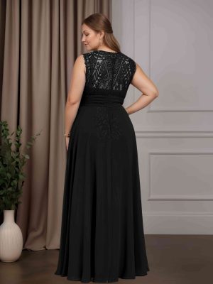 Trumpet/Mermaid V-Neck Sleeveless Floor-Length Plus Size Mother of the Bride Dresses with Pleated & Overskirt