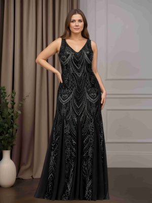 Trumpet/Mermaid V-Neck Sleeveless Floor-Length Mother of the Bride Dresses with Sequins